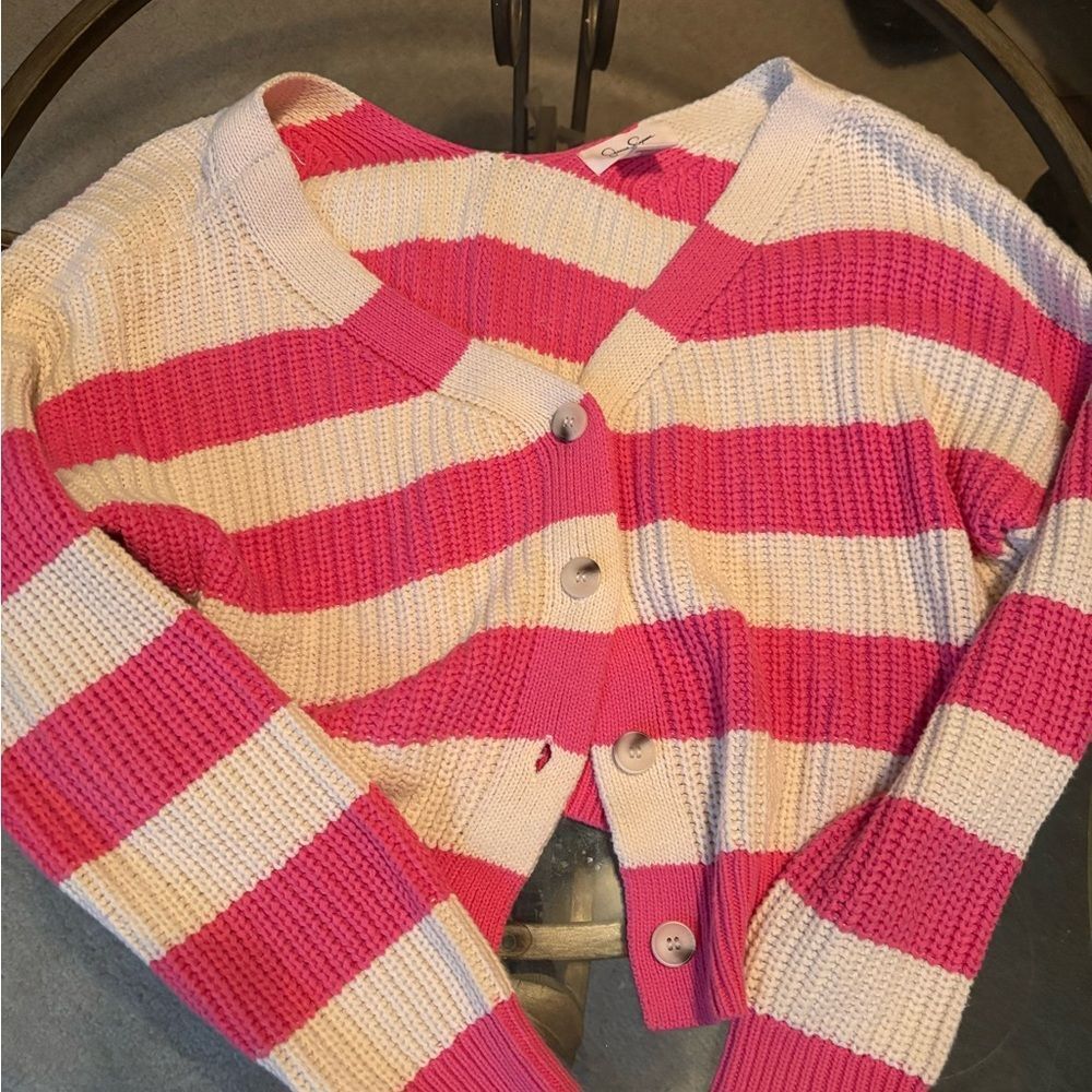 Jessica Simpson Pink and Cream Cardigan Sweater